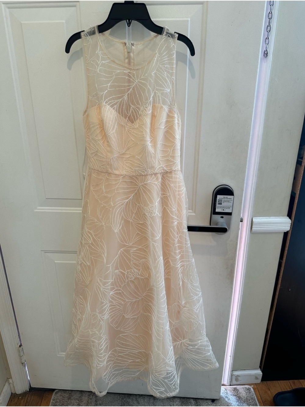 BCBGMaxAzria Girls' Sleeveless Cream Dress with White Floral Overlay